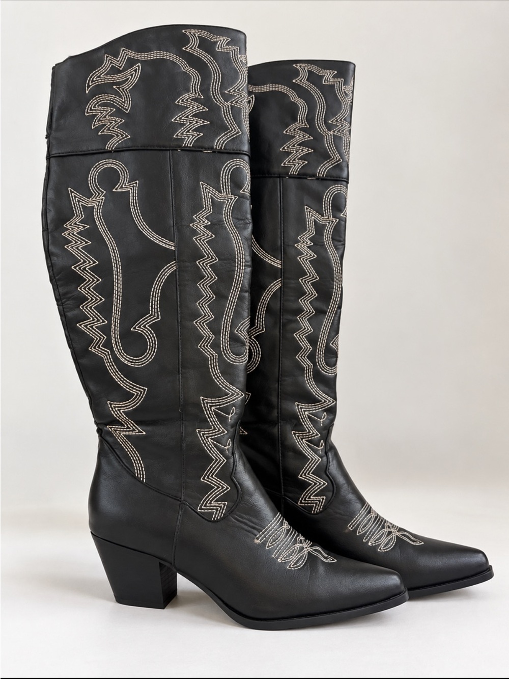 Women's Black Embroidered Tall Western Boots size 43. Wide calves.